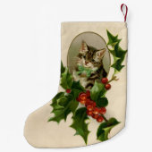 Kattenkerst Vrolijk Holly Kitten Antiek Kunst Kleine Kerstsok (Achterkant)