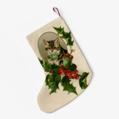 Kattenkerst Vrolijk Holly Kitten Antiek Kunst Kleine Kerstsok (Achterkant (Hangend))