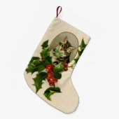 Kattenkerst Vrolijk Holly Kitten Antiek Kunst Kleine Kerstsok (Voorkant (Hangend))
