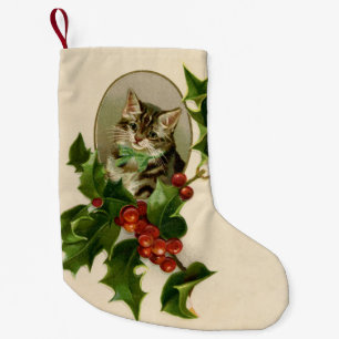 Kattenkerst Vrolijk Holly Kitten Antiek Kunst Kleine Kerstsok