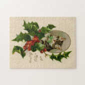 Kattenkerst Vrolijk Holly Kitten Antiek Kunst Legpuzzel (Horizontaal)