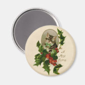 Kattenkerst Vrolijk Holly Kitten Antiek Kunst Magneet (Voorkant / Achterkant)