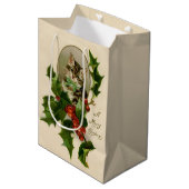 Kattenkerst Vrolijk Holly Kitten Antiek Kunst Medium Cadeauzakje (Voorkant Gekanteld)