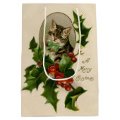 Kattenkerst Vrolijk Holly Kitten Antiek Kunst Medium Cadeauzakje (Achterkant)
