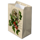 Kattenkerst Vrolijk Holly Kitten Antiek Kunst Medium Cadeauzakje (Achterkant Gekanteld)