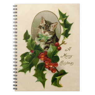 Kattenkerst Vrolijk Holly Kitten Antiek Kunst Notitieboek