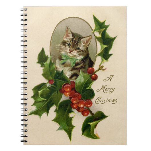 Kattenkerst Vrolijk Holly Kitten Antiek Kunst Notitieboek (Voorkant)