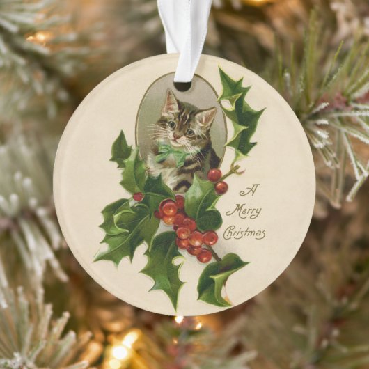Kattenkerst Vrolijk Holly Kitten Antiek Kunst Ornament (Boom)