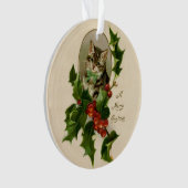 Kattenkerst Vrolijk Holly Kitten Antiek Kunst Ornament (voorkant)
