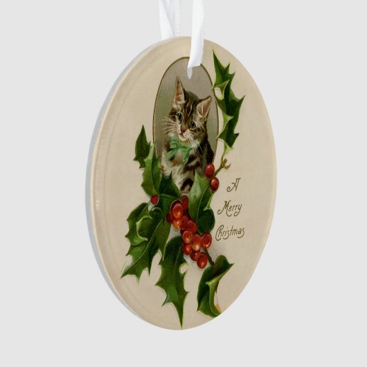 Kattenkerst Vrolijk Holly Kitten Antiek Kunst Ornament (voorkant)