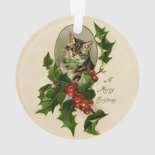 Kattenkerst Vrolijk Holly Kitten Antiek Kunst Ornament (achterkant)