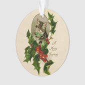 Kattenkerst Vrolijk Holly Kitten Antiek Kunst Ornament (voorkant)