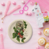 Kattenkerst Vrolijk Holly Kitten Antiek Kunst Papieren Bordje (Feest)