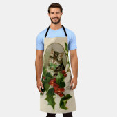 Kattenkerst Vrolijk Holly Kitten Antiek Kunst Schort (Gedragen)