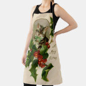 Kattenkerst Vrolijk Holly Kitten Antiek Kunst Schort (Insitu)