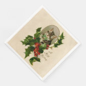 Kattenkerst Vrolijk Holly Kitten Antiek Kunst Servet (Hoek)