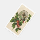 Kattenkerst Vrolijk Holly Kitten Antiek Kunst Servet (Hoek)