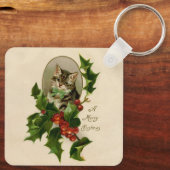 Kattenkerst Vrolijk Holly Kitten Antiek Kunst Sleutelhanger (Achterkant)