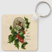 Kattenkerst Vrolijk Holly Kitten Antiek Kunst Sleutelhanger (Achterkant)