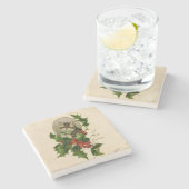 Kattenkerst Vrolijk Holly Kitten Antiek Kunst Stenen Onderzetter (Zijkant)