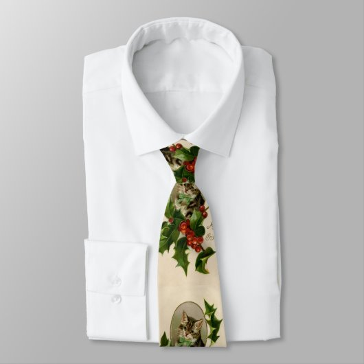 Kattenkerst Vrolijk Holly Kitten Antiek Kunst Stropdas (Gebonden)