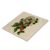 Kattenkerst Vrolijk Holly Kitten Antiek Kunst Tegeltje (Zijkant)