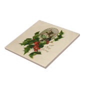 Kattenkerst Vrolijk Holly Kitten Antiek Kunst Tegeltje (Zijkant)