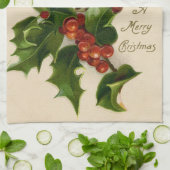 Kattenkerst Vrolijk Holly Kitten Antiek Kunst Theedoek (Gevouwen)