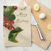 Kattenkerst Vrolijk Holly Kitten Antiek Kunst Theedoek (Quarter Fold)