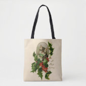 Kattenkerst Vrolijk Holly Kitten Antiek Kunst Tote Bag (Voorkant)