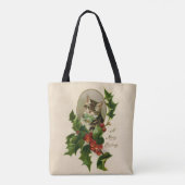 Kattenkerst Vrolijk Holly Kitten Antiek Kunst Tote Bag (Achterkant)
