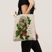 Kattenkerst Vrolijk Holly Kitten Antiek Kunst Tote Bag (Dichtbij)