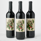 Kattenkerst Vrolijk Holly Kitten Antiek Kunst Wijn Etiket (Flessen)