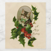 Kattenkerst Vrolijk Holly Kitten Antiek Kunst Wijn Etiket (Enkel label)