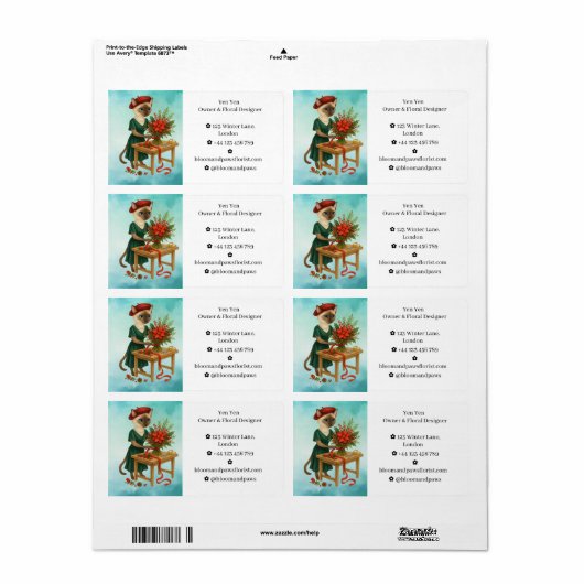 Kattenkerstbloemen in de bloemenwinkel etiket (Full Sheet)