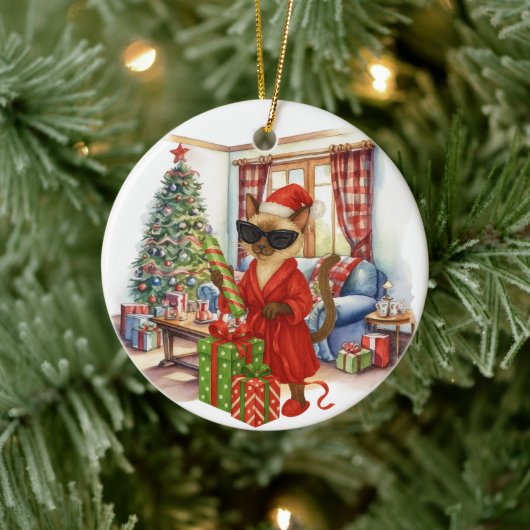 Kattenkerstboksen keramisch ornament (Boom)
