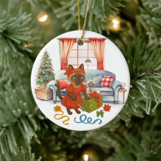 Kattenkerstboksen keramisch ornament (Boom)