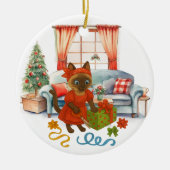 Kattenkerstboksen keramisch ornament (Voorkant)