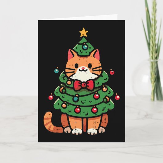 Kattenkerstboom Cute Kerstmeisjes Kinderen Peuter Kaart (Voorkant)