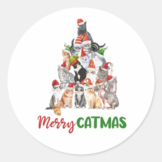Kattenkerstboom Kattenliefhebber Kattenbezitter Ronde Sticker (Voorkant)