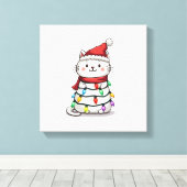 Kattenkerstboom Kerstmis (2) Canvas Afdruk (Insitu (Houten vloer))