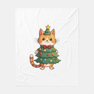 Kattenkerstboom met oranje kat Cute Kerstmis 4 Fleece Deken