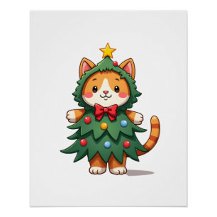 Kattenkerstboom met rode kat Kerstmis 3 Perfect Poster