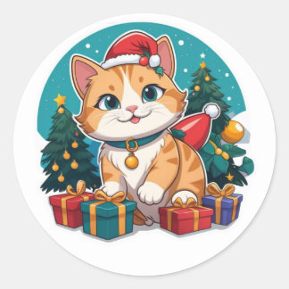 Kattenkerstdag Ronde Sticker