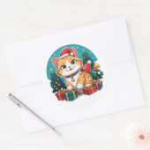 Kattenkerstdag Ronde Sticker (Envelop)