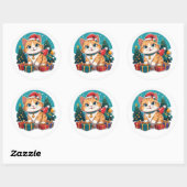 Kattenkerstdag Ronde Sticker (Vel)