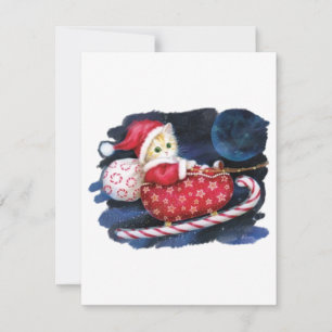 Kattenkerstman in slee bezorgt cadeaus feestdagenkaart