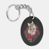 Kattenkerstmis Maine Coon Kat Sleutelhanger (Voorkant Links)