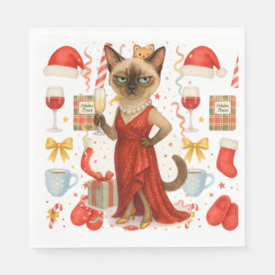 Kattenkerstthema voor Siamese Kattenliefhebbers Servet