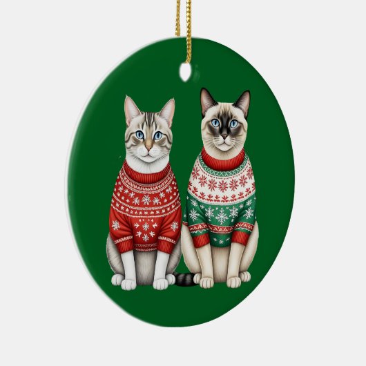 Kattenkerstversiering, Tabby en Siamese katten Keramisch Ornament (Rechts)
